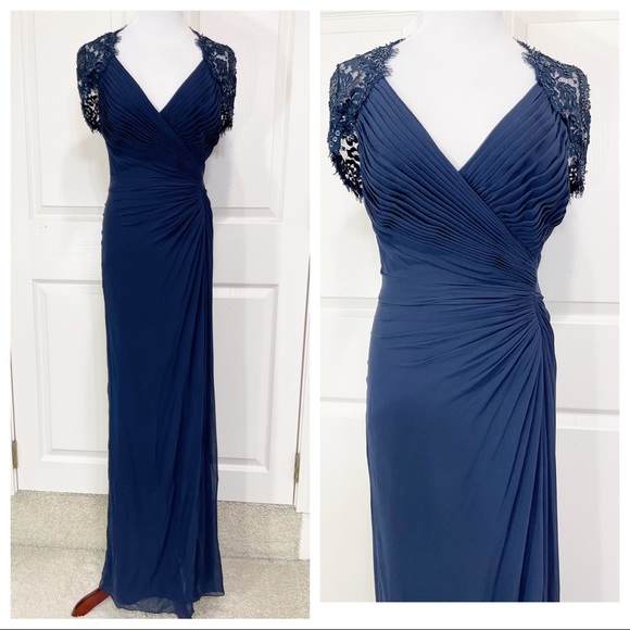 NWT! Tadashi Collection navy silk gown - Picture 1 of 7